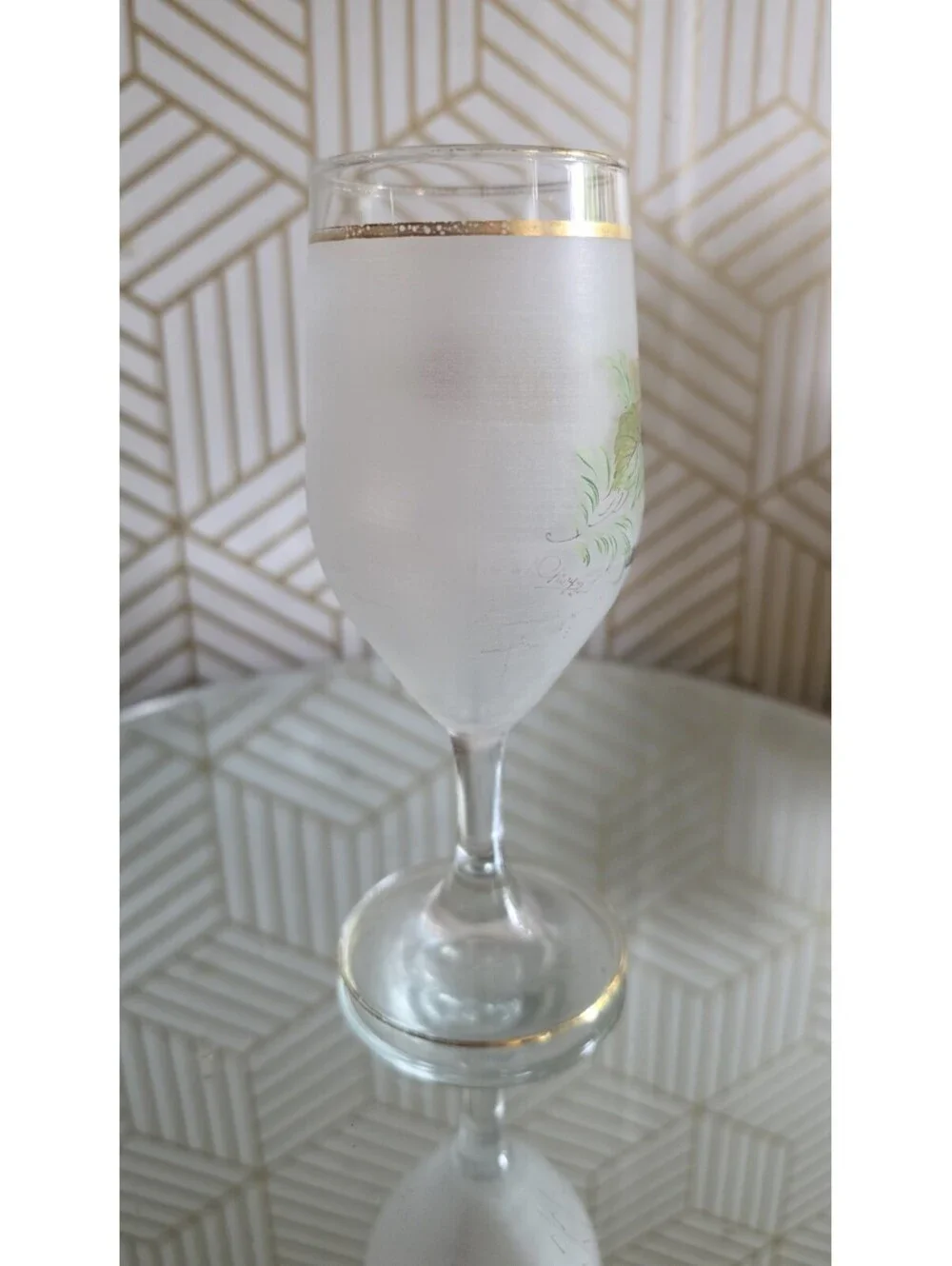 Vintage Interpur Handpainted Rose Frosted Wine Glass Replacement 6 5/8”